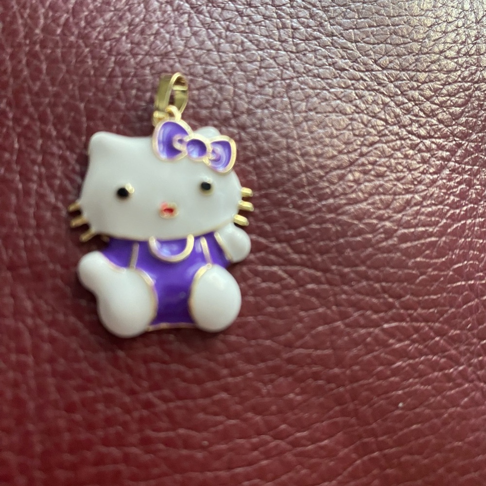 Hello Kitty Gold-Tone White and Purple Enamel Charm Pendant